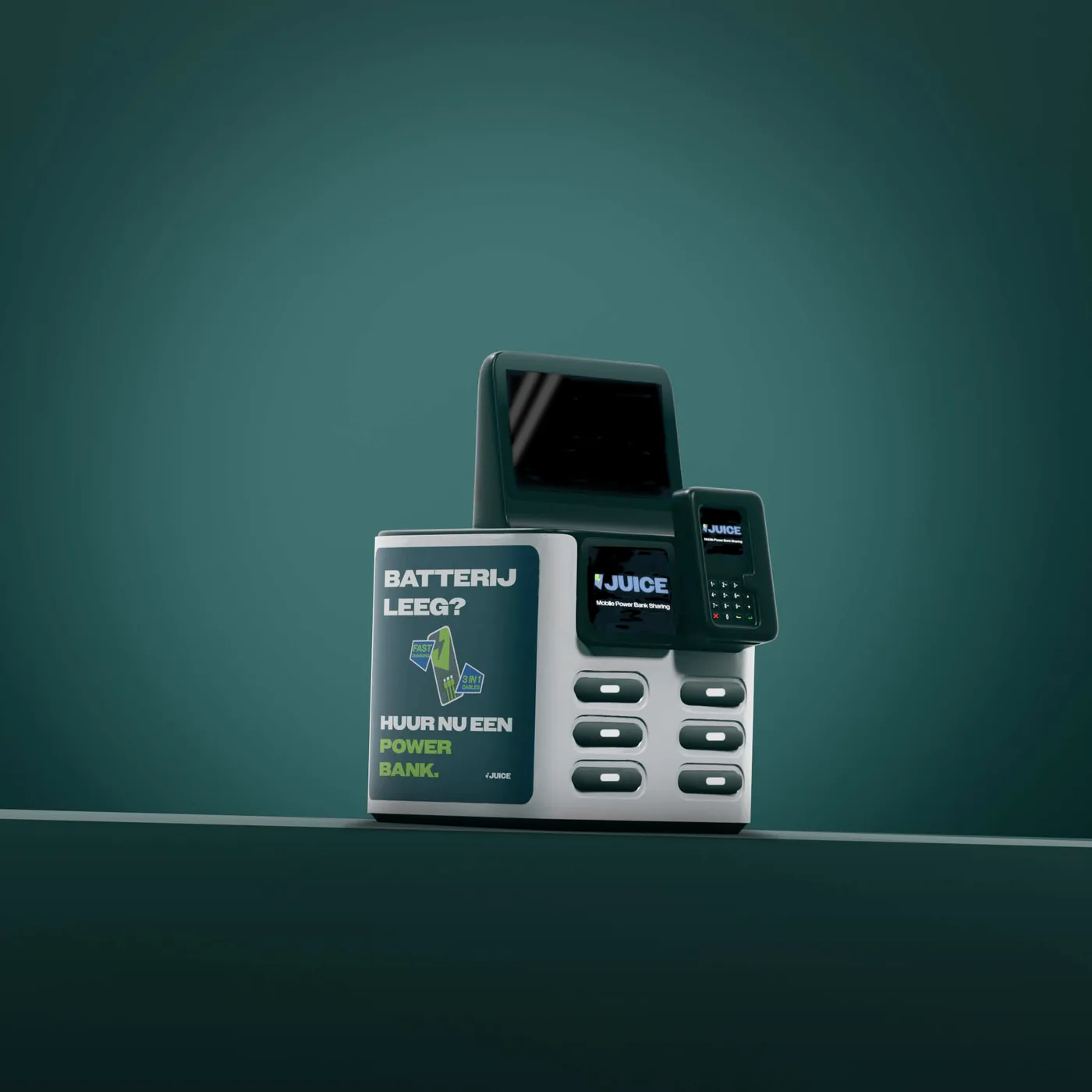 JUICE 6-Slot Powerbank-Station in moderner Produktdarstellung